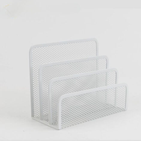 Organizador de correo vertical de malla metálica con 3 compartimentos, para escritorio, color blanco, ideal para blocs de notas, tarjetas de visita y cartas.