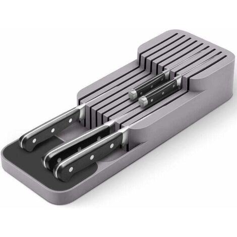 Organizador de cuchillos de cocina para 9 cuchillos en cajón, compacto, duradero, ahorra espacio, lavable, gris - KZQ