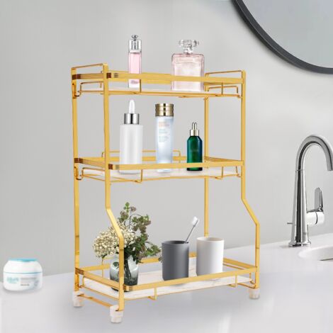 Organizador de encimera de baño de 3 niveles de alta calidad, organizador para tocador de baño con pequeña cesta de almacenamiento, soporte para lociones, maquillaje, cosméticos, perfume, cuidado de l