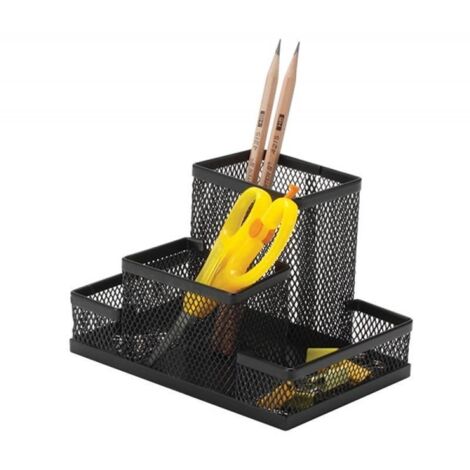 Organizador de escritorio, 4 compartimentos, color negro
