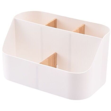 Organizador de escritorio, caja de almacenamiento, suministros de oficina, portalápices con compartimentos de madera, para oficina, escuela, hogar, blanco