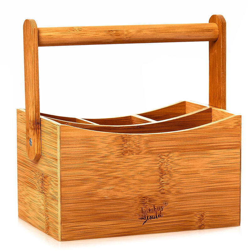

Organizador de escritorio con asa 4 compartimentos 22,5 x 12 x 17 cm 100 % bambú