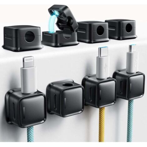 Organizador de escritorio con clips para cables KZQ, paquete de 6, organizador de cables magnético para escritorio, soporte de carga de cables adhesivo fuerte para mesita de noche, accesorios de cocin