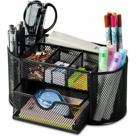 PAG organizador de escritorio de malla para artículos de oficina, soporte  para bolígrafos y accesorios, con cajón