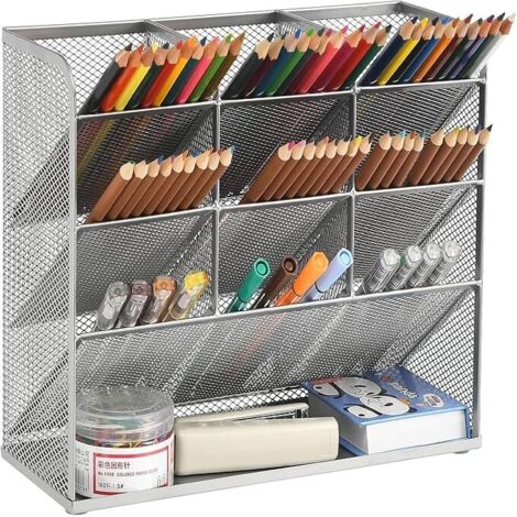 Organizador de escritorio de malla, portalápices multifuncional para escritorio, organizador de escritorio, estante de almacenamiento para escuela, oficina en casa, suministros de arte (plata)
