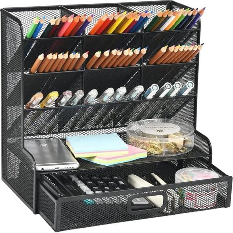 Organizador de escritorio de malla, soporte multifuncional para bolígrafos, organizador de bolígrafos para escritorio, estante de almacenamiento para escuela, oficina en casa, suministros de arte (por