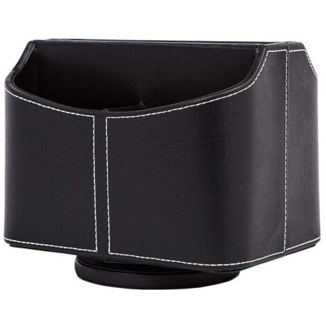 Organizador de escritorio de piel sintética, giratorio 360°, soporte para mando a distancia de TV, caja de almacenamiento con 5 compartimentos (negro)