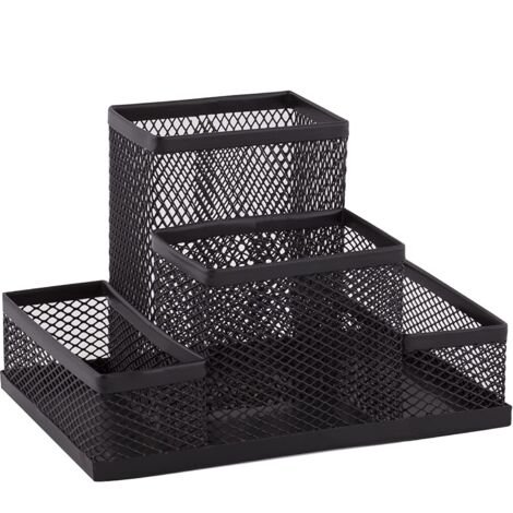 Organizador de escritorio lápices y notas metálico 15 cm Negro