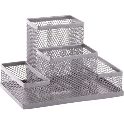 Organizador de escritorio lápices y notas metálico 20 cm Plateado