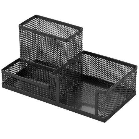 Organizador de escritorio multifuncional de 3 compartimentos, portalápices de metal y malla, caja de almacenamiento para artículos de oficina o del hogar.