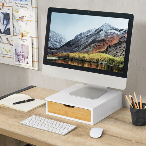 Organizador de escritorio Vieremä aglomerado 9 x 30 x 31 cm - Blanco y Efecto bambú [en.casa]