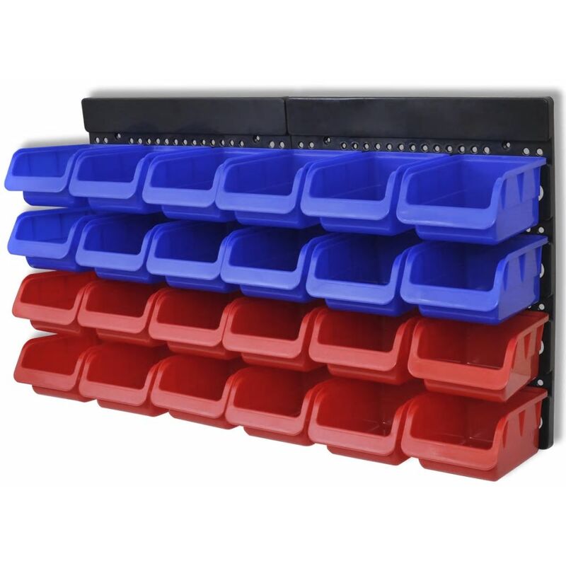 

Organizador de herramientas de garaje de pared azul y rojo