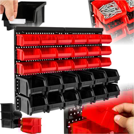 Organizador de herramientas de pared con 31 elementos - panel de pared para organizar herramientas, gavetas apilables extraíbles con apertura frontal, estantería mural para ordenar piezas - Por unidad