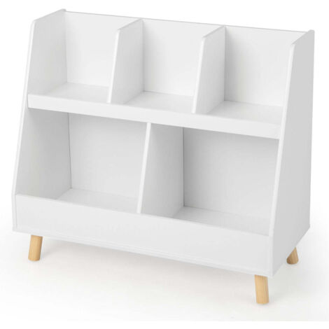 Organizador de juguetes y librería infantil 80 x 35 x 71 cm con 5 compartimentos diseño moderno MDF blanco 200010675