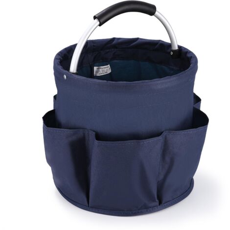 Organizador de limpieza con múltiples bolsillos, bolsas impermeables para jardinería, organizador de productos de limpieza plegable con asa y 6 compartimentos para jardín, baño y uso en interiores (az