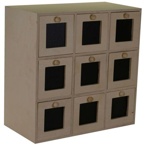 Organizador de madera natural con 9 cajones 35x18x35 cm