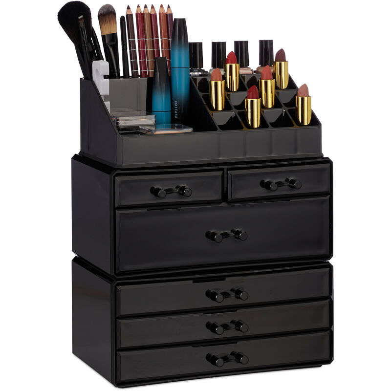 

Organizador de Maquillaje con 6 Cajones, Acrílico, Negro, 29 x 23.5 x 14 cm