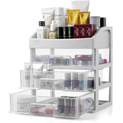 Organizador de maquillaje con cajones - Almacenamiento de maquillaje y cosméticos para baño - Tocador - Caja de almacenamiento de 3 cajones