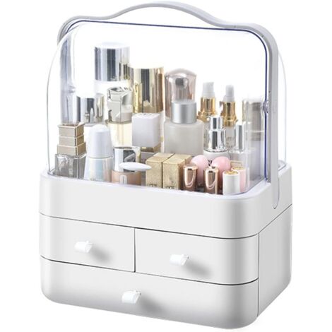 Organizador de maquillaje, organizador de tocador impermeable y a prueba de polvo con 3 cajones, adecuado para tocador de baño, tocador, lápiz labial y perfume.