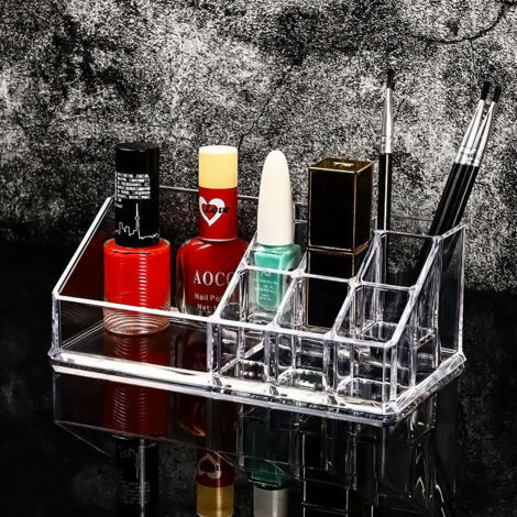 Organizador de maquillaje transparente, soporte de sobremesa para cosméticos, pintalabios y polvos, caja de almacenamiento – 17 x 9,5 x 6,5 cm