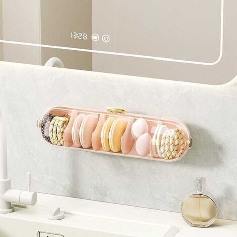 Organizador de pared para joyas y cosméticos, diseño transparente, fácil instalación, material plástico resistente, rosa, 36,5 x 11 x 9 cm.