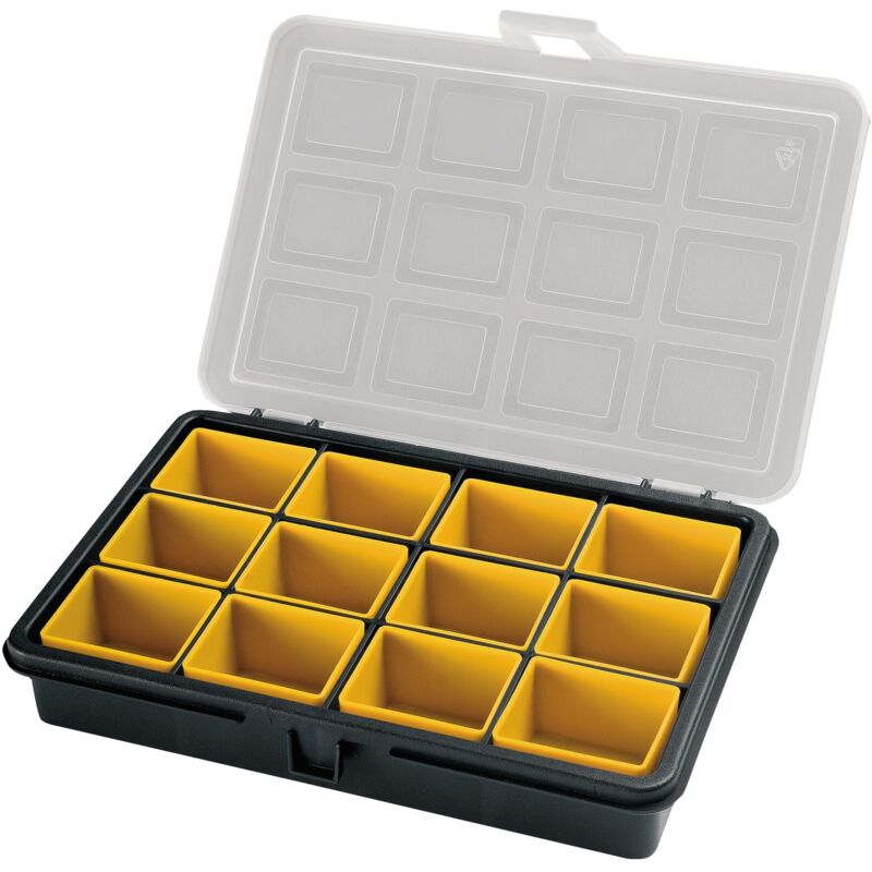 Organizador de plástico con 12 cajas extraíbles en el interior L180xP128xH32 mm, - Negro / Amarillo