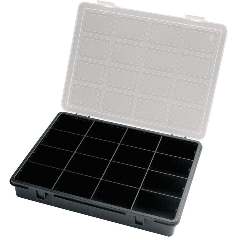 

Organizador de plástico con 16 compartimentos L 242 x P 188 x H 37 mm.
