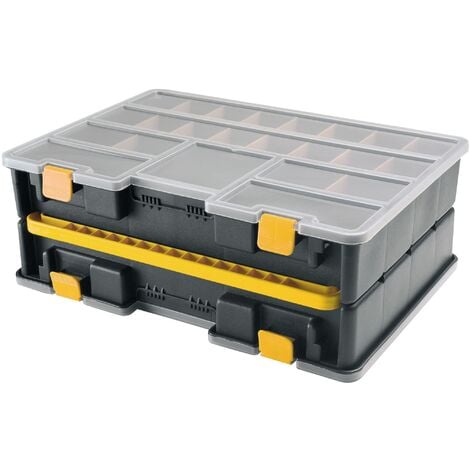 DEMA Organizador de plástico doble L 443 x P 317 x H 160 mm con separadores extraíbles, tapa transparente