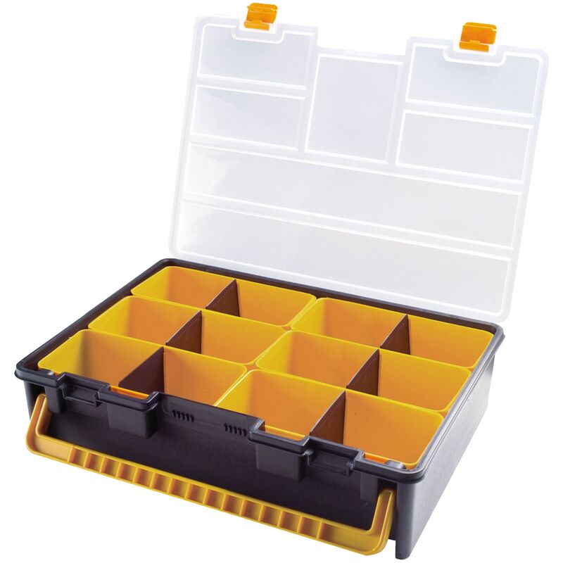 

Organizador de plástico L443 x P317 x H107 mm con cajas grandes, tapa transparente