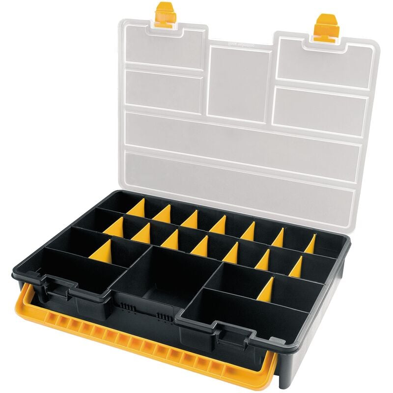 Artplast - Organizador de plástico L443 x P317 x H80 mm con separadores extraíbles, tapa transparente - Negro / Amarillo