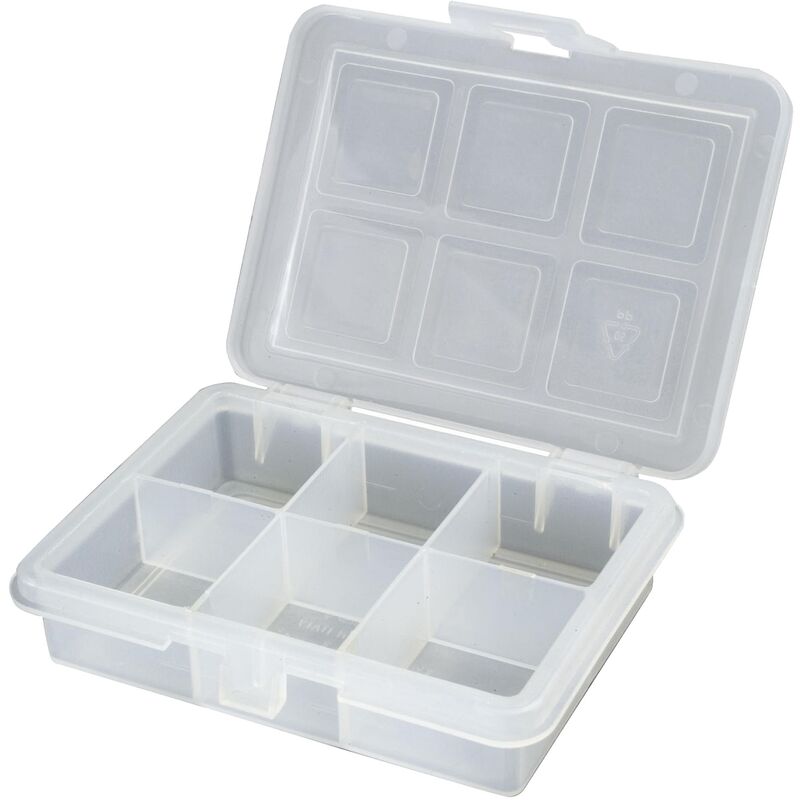

Organizador de plástico transparente con 6 compartimentos L120xP100xH28 mm