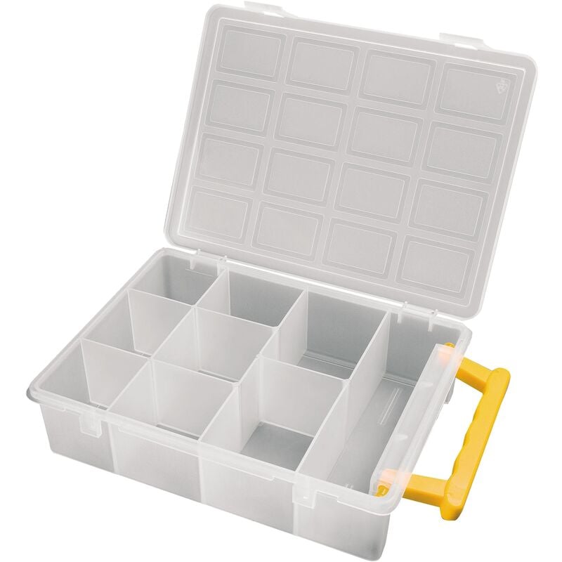 

Organizador de plástico transparente con 9 compartimentos L242 x P188 x H60 mm.