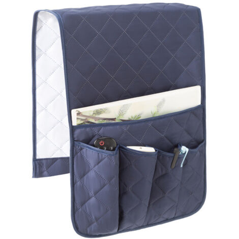 Organizador de reposabrazos para silla (azul), funda para sillón, bolsillos colgantes que ahorran espacio, bolsa de almacenamiento antideslizante para teléfono, libros, revistas y control remoto de TV