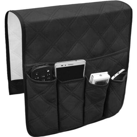 Organizador de reposabrazos para silla (negro), funda para sillón, bolsillos colgantes que ahorran espacio, bolsa antideslizante para guardar teléfono, libros, revistas y control remoto de TV.