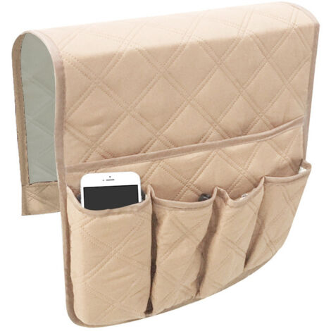 Organizador de reposabrazos para sillón (beige), funda para sofá, bolsillos colgantes que ahorran espacio, bolsa de almacenamiento antideslizante para teléfono, libros, revistas y control remoto de TV
