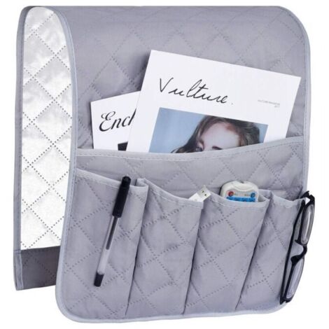 Organizador de reposabrazos para sillón, funda para sofá, bolsillos colgantes que ahorran espacio, bolsa antideslizante para guardar teléfono y control remoto de TV, gris