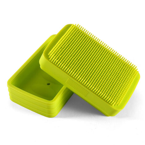 Organizador de silicona de doble cara para cepillos de baño, con tapa y jabonera.