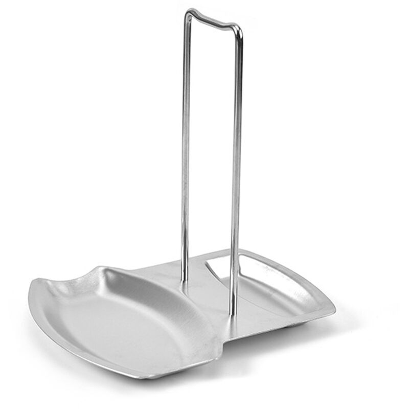 

Organizador de soporte de tapa de sarten Combinacion de estante de cuchara Almacenamiento de cocina de acero inoxidable Facil de limpiar, Plata