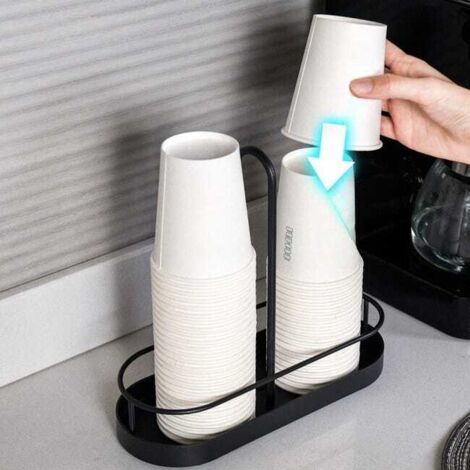 Organizador de vasos desechables de escritorio, soporte para vasos de agua, leche y té para encimera, diseño de hierro negro, 25,4 x 10 x 22,5 cm