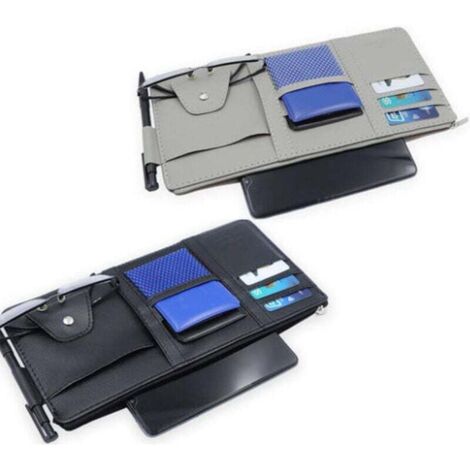 Organizador de visera para coche KZQ, 2 piezas, multifuncional, gris/negro, para accesorios de interior de cuero, organizador para gafas, CD, tarjetas, documentos y teléfonos móviles.