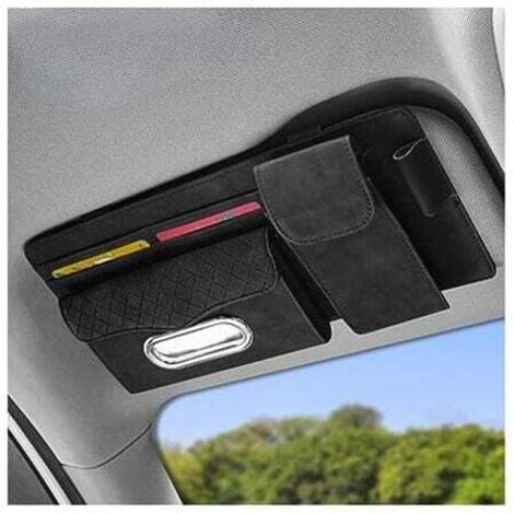 Organizador de visera para coche KZQ de 32 x 15,5 pulgadas, organizador para gafas de sol, funda universal para tarjetas, llaves, carnet de conducir y teléfono móvil (negro)