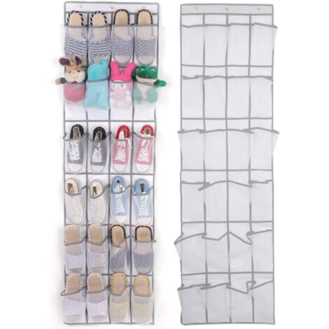Organizador de zapatos colgante de 2 piezas, 24 bolsillos (blanco), para colgar sobre la puerta, de malla visible y plegable, para zapatos, calcetines, juguetes y accesorios de belleza.
