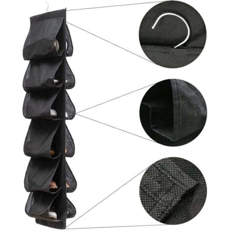 Organizador de zapatos colgante KZQ para almacenamiento detrás de la puerta - 117 x 32 cm con 12 bolsillos Organizador para sobre la puerta Zapatero para almacenamiento de zapatos, negro, 1 paquete.