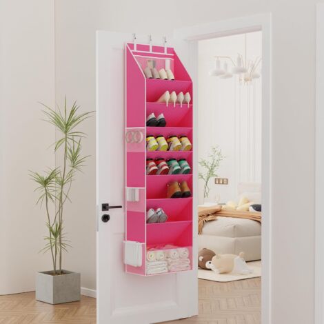 Organizador de Zapatos Colgante para Puerta – Almacenamiento de Armario con Bolsillos Profundos, Capacidad 16–24 Pares de Zapatillas, Sandalias y Botas, Ahorro de Espacio, Rosa