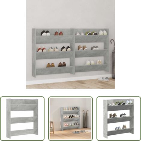 Organizador de zapatos -  Zapatero de pared madera contrachapada gris hormigón 80x18x90cm