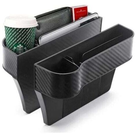 Organizador lateral para asiento de coche (2 unidades), bolsillo lateral para consola, compartimento multifuncional con portavasos y accesorios para interior (negro)