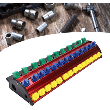 Organizador magnético para llaves de vaso y puntas, aluminio-ABS, estante multiusos para taller y hogar.