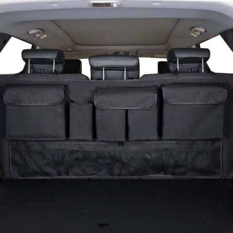 Organizador para coche, 9 bolsillos con 3 correas de ajuste fijas, almacenamiento en el maletero, versátil, plegable, para SUV y muchos vehículos.