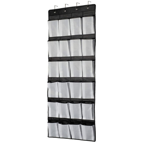 Organizador para colgar sobre la puerta, color negro, para guardar zapatos, 24 bolsillos de malla grandes, para dormitorio, baño, armario, 140 x 55 cm
