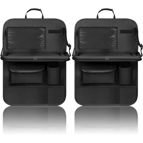 Organizador para el asiento trasero del coche para niños, 2 piezas, con bolsillo transparente, bandeja y bolsillo para teléfono móvil/iPad (negro)